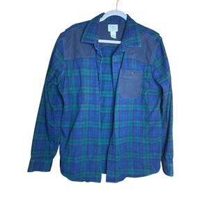 Plaid Blue Green Button Down L.L Bean Cotton Flannel Shirt Large